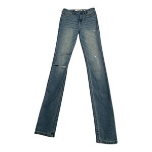 Hollister High Rise Super Skinny Jeans Medium Wash Distressed Knee Size 26x30